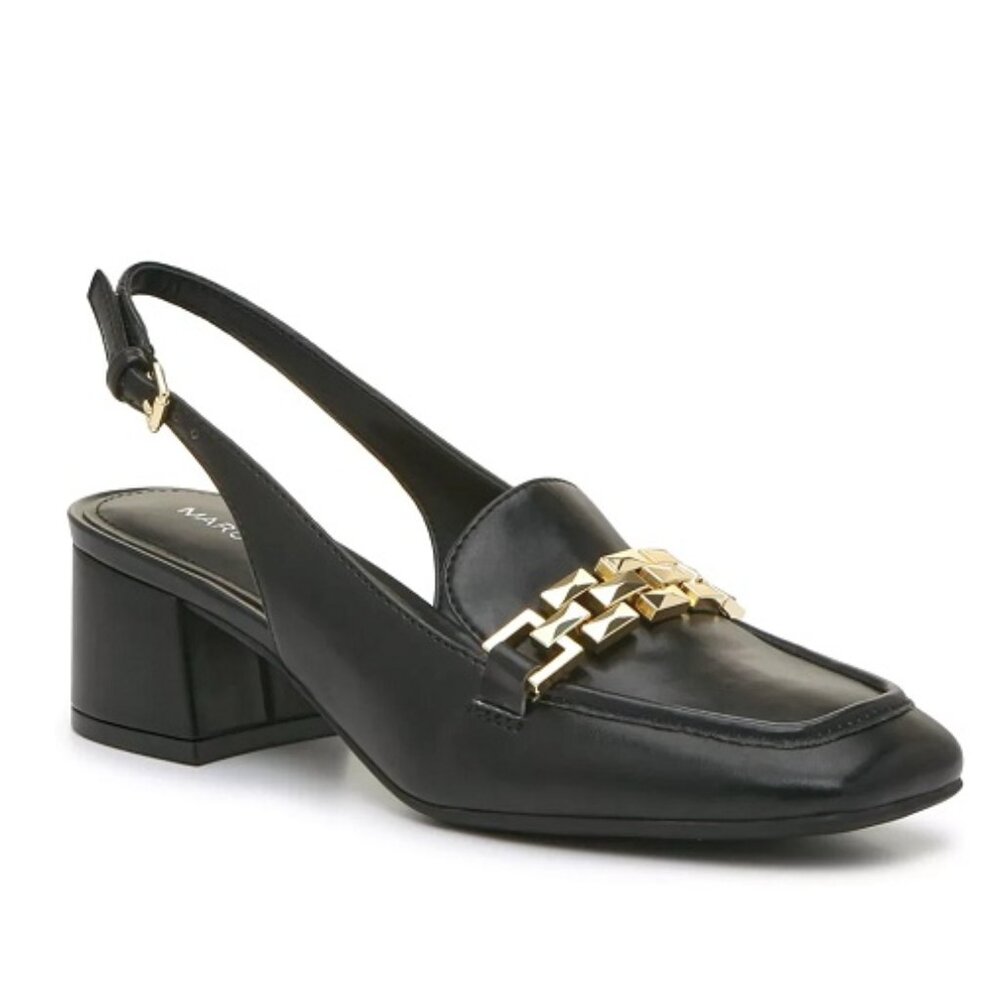 Marc Fisher Graci Black Block Heel Loafer Slingback Heel Size 8 Pumps New in Box